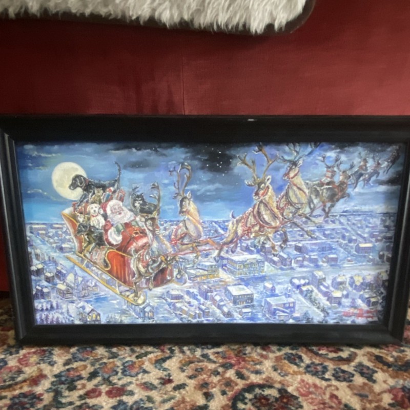 R. Moore Signed Original Oil Painting Santa over Holliston 1898 Framed