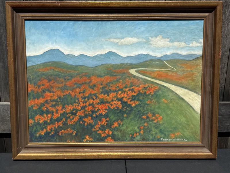 1940 Edward Hicks Road Poppy’s Landscape Oil Painting Santa Barbra Artist