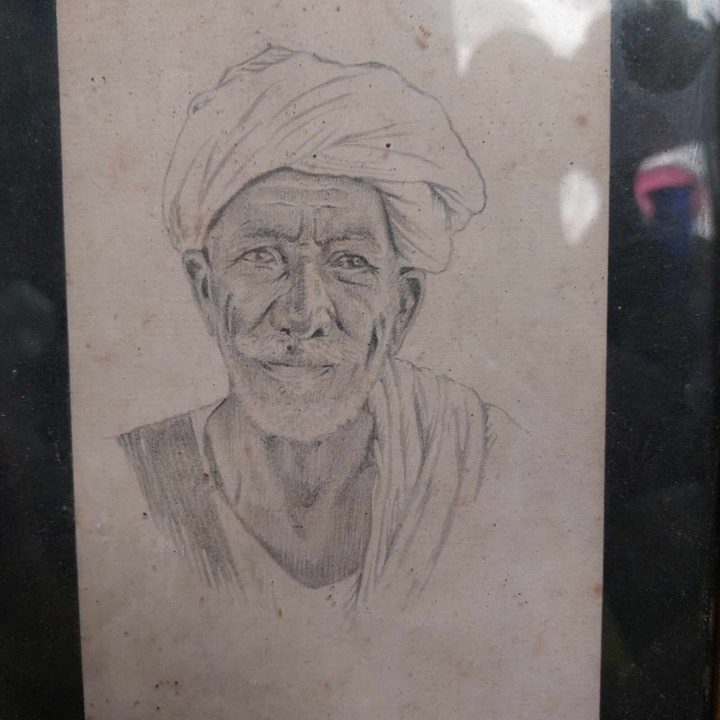 vintage portrait ,painting , charcoal or pencil drawing Egyptian man oriental