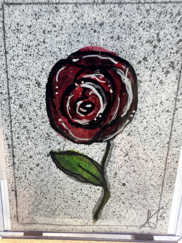 ACEO Artist Card Hand Painted Acrylic/Paper 2.5 in x 3.5 “Single Red Rose”