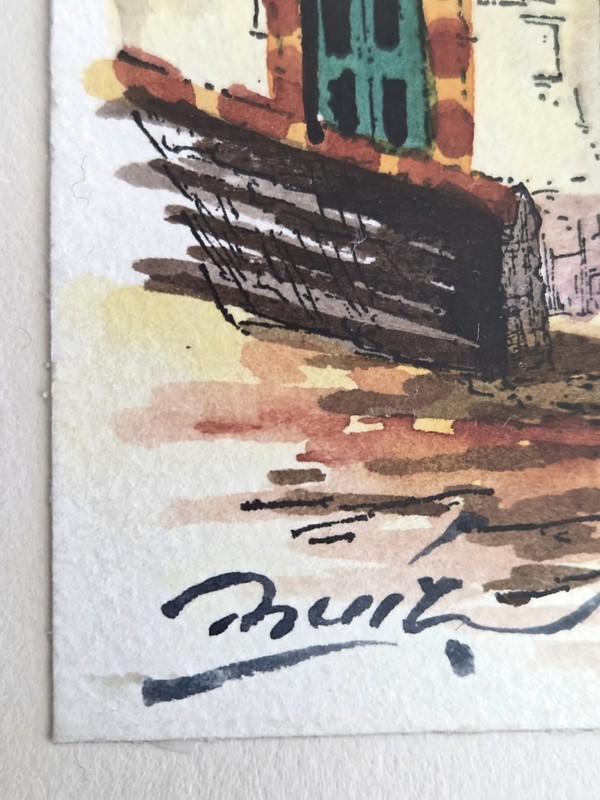 Marco Ruiz MEXICAN TOWN STREET SCENE Original Watercolor Painting Signed Framed gallery