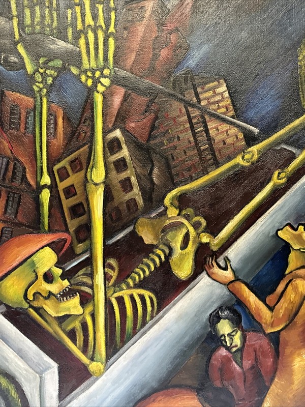 Antique Wpa Painting Holocaust WW2 Skeleton Large Expressionist Sylvia Ludins gallery