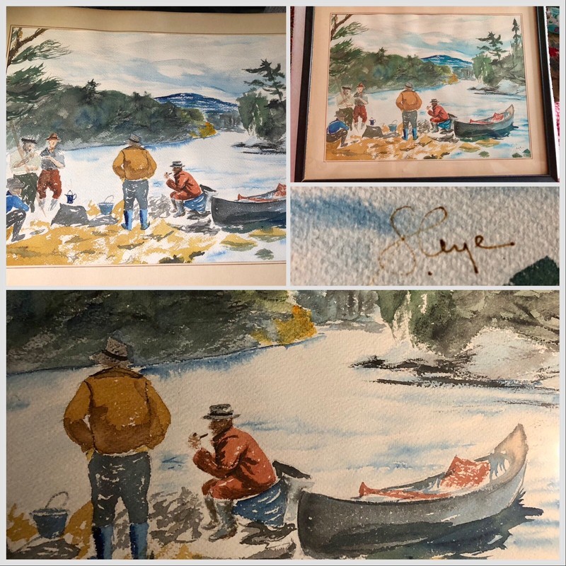 1940’s Adirondack Fish Camp Painting 11”x14” Frame Signed Skye