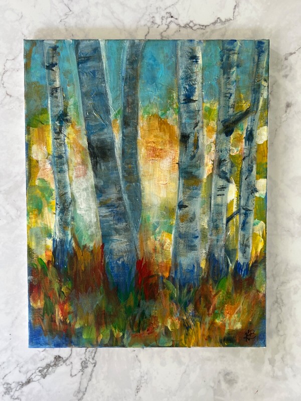 Colorful Birch Trees Painting | Unique Abstract Art | 11x14 Canvas gallery