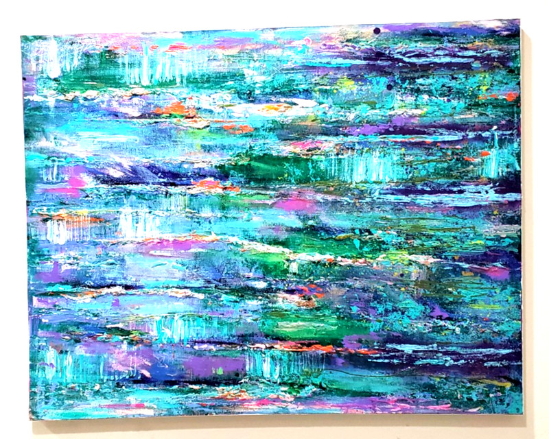 " JEUX D'EAUX 2 " ORIGINAL EXPRESSIONIST PAINTING by ANNETTE SABBAH - 28" x 24"