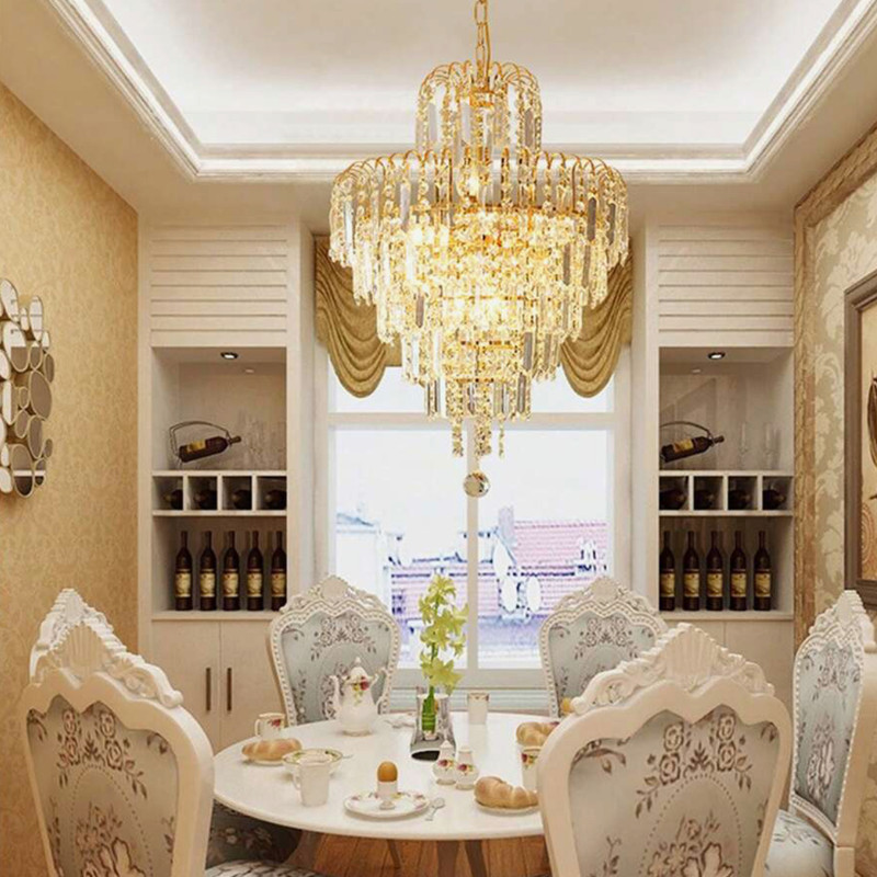 Lámpara de Techo de Cristal Dorada de Lujo | Candelabro Elegante para Casa