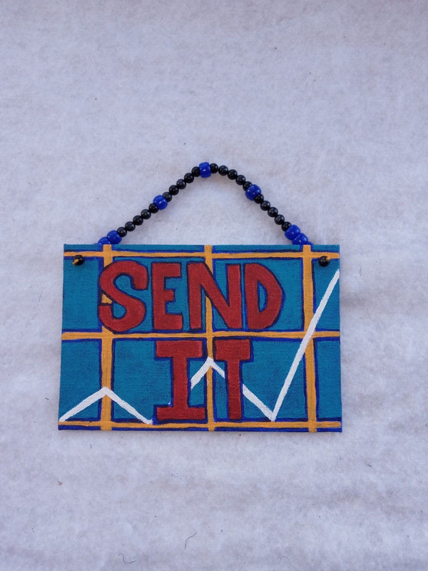 Send It Mini Acrylic Painting Original Artwork Beaded Hanger 4 in x 6 in modern gallery