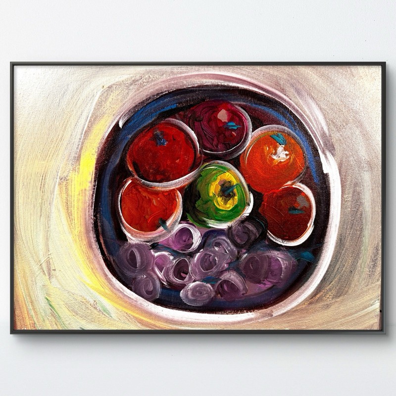 Original Art 12×16 Fruit Bowl Canvas Expressionism Kitchen Multicolor Fine Art