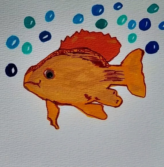 GAT FISH Original Painting 6×6 Whimsical Animals Art FISH Bath Lake Home Decor