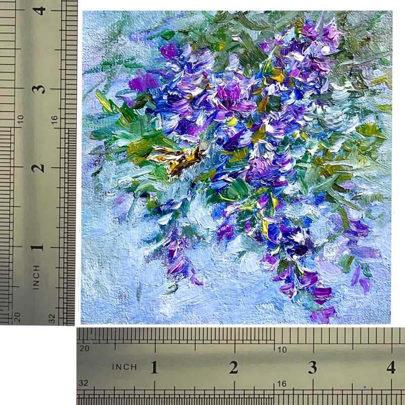 Original Oil Painting Wildflowers Floral Art Mini Wall Art 4x4inch Signed OS gallery