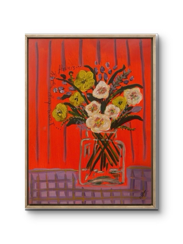 Original Art Signed Canvas Signed Flora Vase Colors Pink Orange