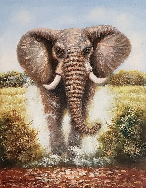 Elephant, #EL0L01-5, 12×16 100% Hand painted Oil Painting on Canvas,
