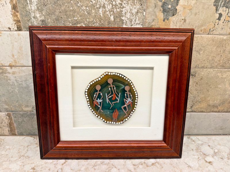 Aboriginal Australian Indigenous Artist Nuuna Delaney Framed Painting On Stone