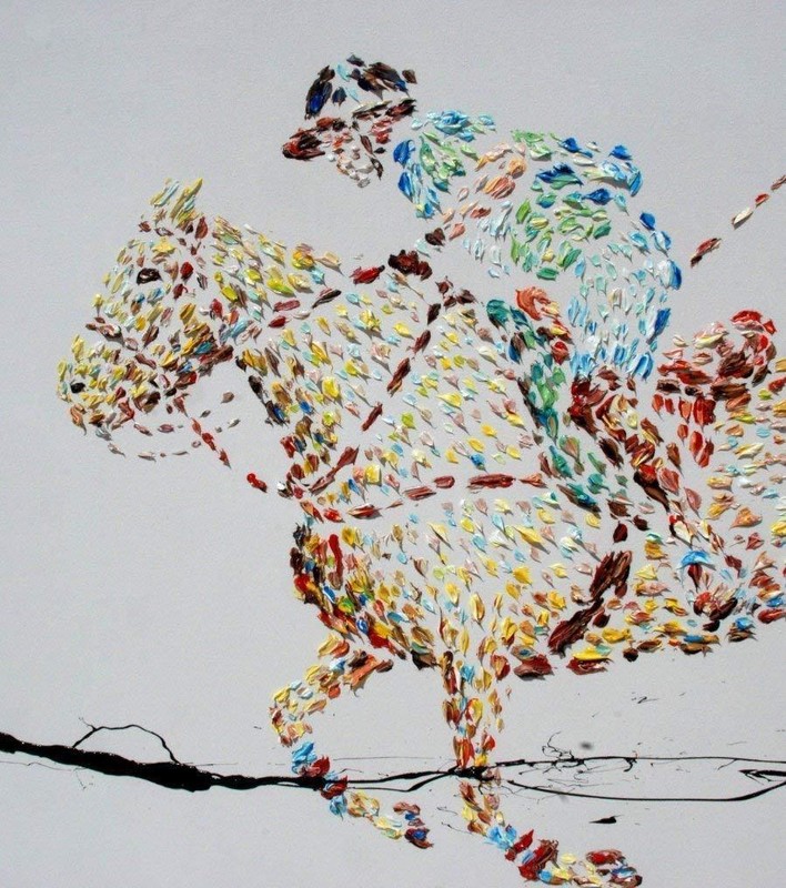 Polo 67" Classic original oil painting, polo game, horse, animal, sport, impasto gallery