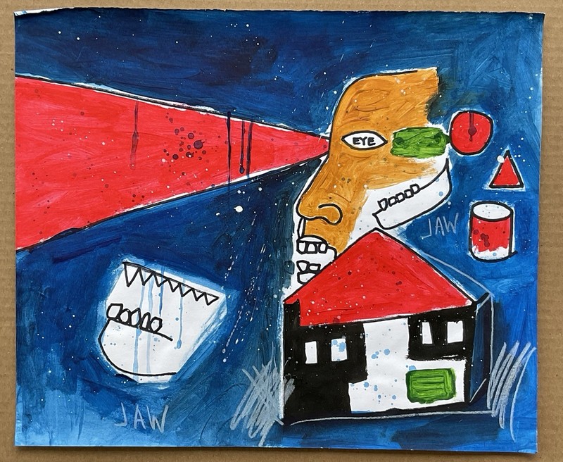 Original Outsider Art Abstract Face Painting Folk Art Expressionist