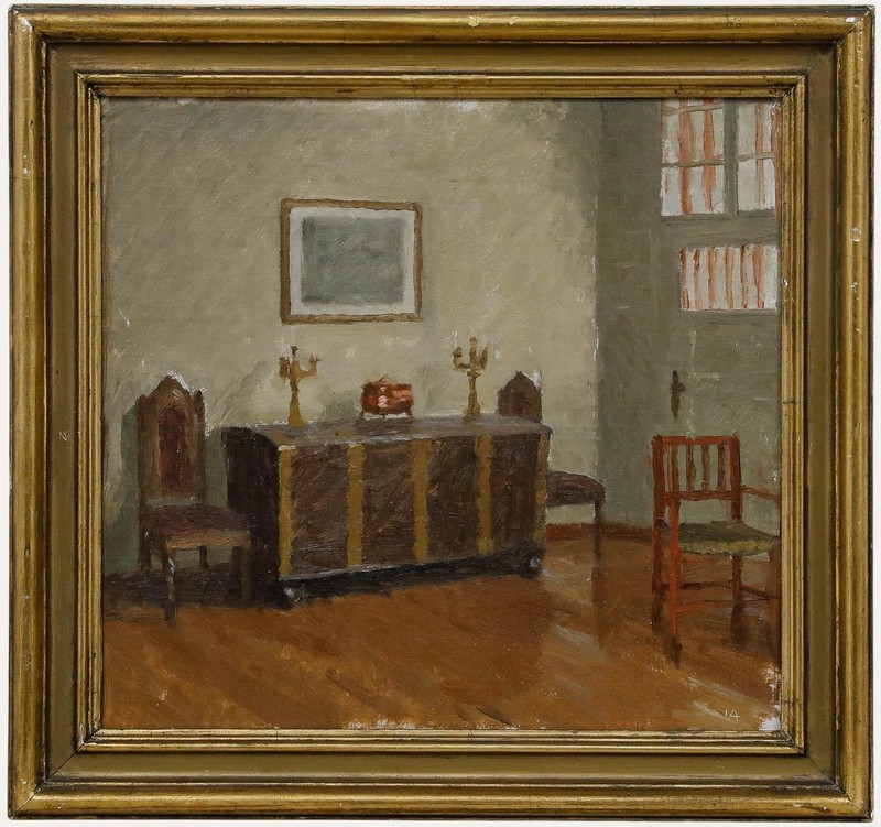 Framed 20th Century Oil – Candlesticks on a Chest
