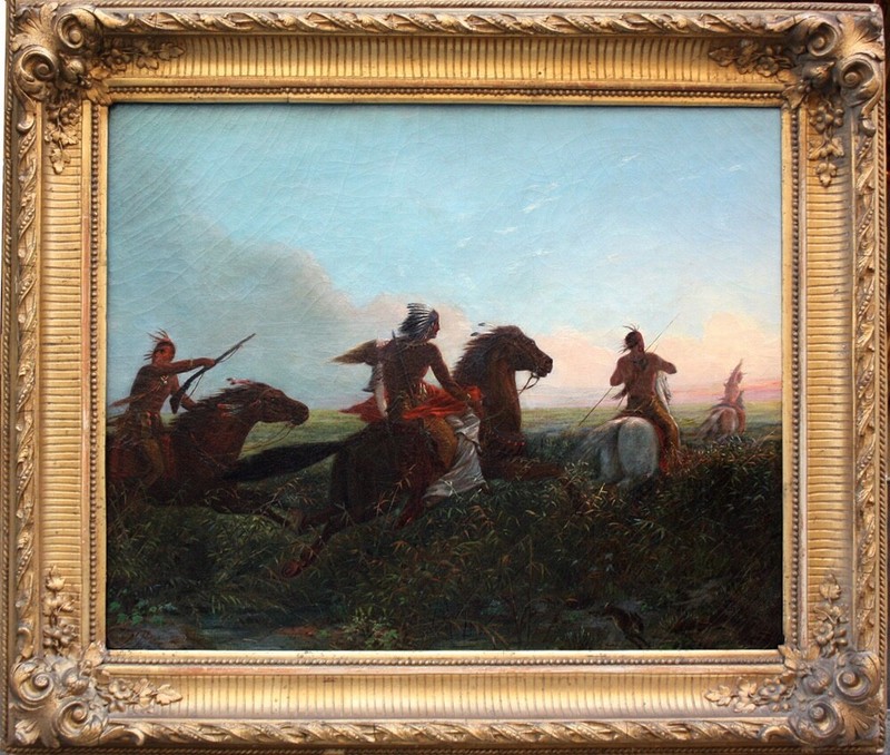 Matthew Hastings (American, b. 1834), Indians with a white captive on horseback