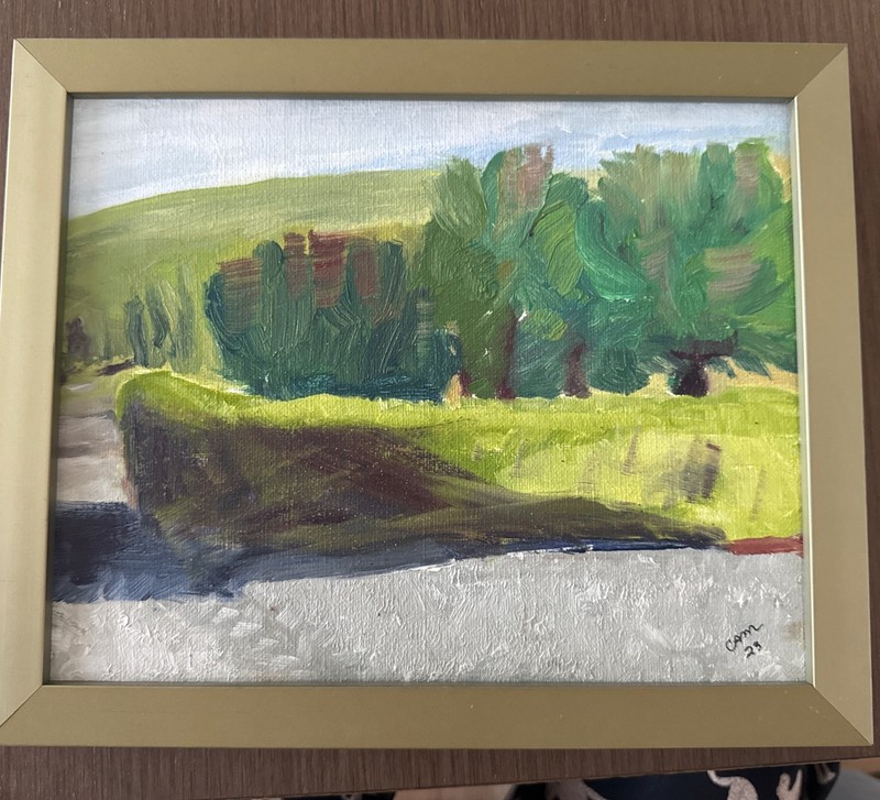 oil painting “breakfast view” Chateau De Belcayre Thonac France 9” X 11Framed