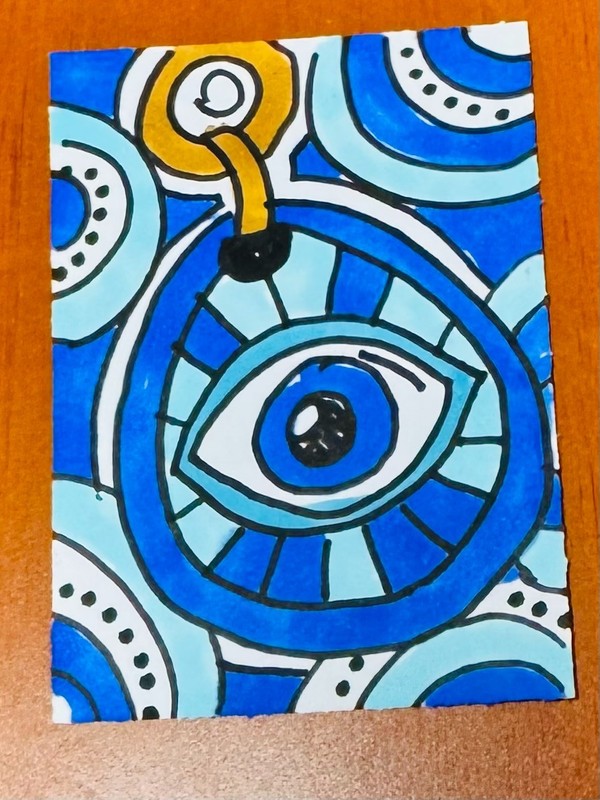 ACEO Miniature Art Piece-Evil Eye of Protection-Vibrant Color-Caroline Hanold