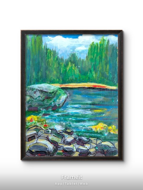 River Rocks Original Painting Acrylic And Ink Abstract 9 X 12 Canvas Board
