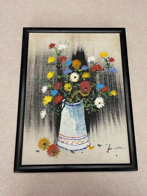 Vintage Oil Painting on Canvas Flowers in Vase Signed by Ho-Choi 17″X13″ (#2-7)