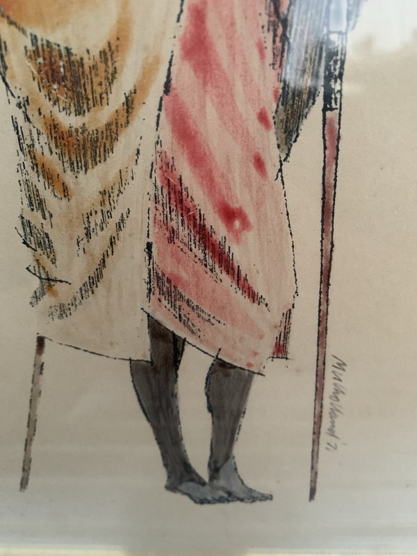 ORIGINAL Framed & Signed AFRICAN Tribe Kenya Maasai Warrior WATERCOLOR Painting gallery