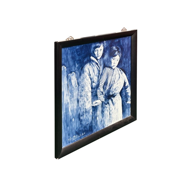 Contemporary Blue White People Graphic Porcelain Wood Framed Art GB200 gallery