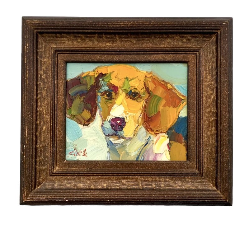 Dog Painting Beagle Portrait Thick Acrylic on Canvas Signed Home Gift Decor