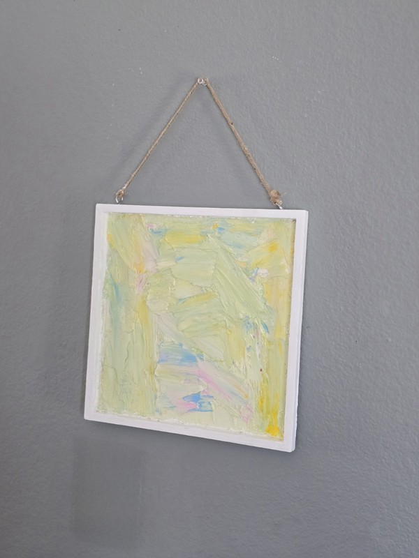Abstract Textured Art Joint Compound Painting Pastel Yellow Blue Pink 10"x10" gallery