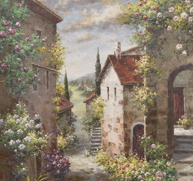NY Art - Beautiful French Town 36x48 Original Oil Painting on Canvas - On Sale! gallery