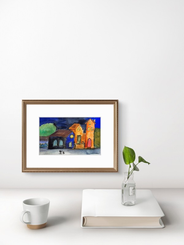Taking The Quiet Road Home Impressionist Whimsical Original Watercolor5x7 Signed gallery