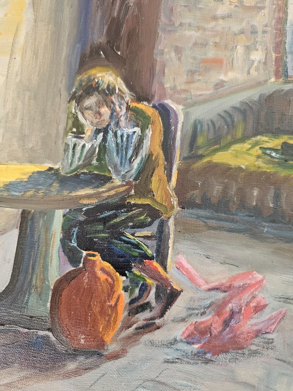 SWEDISH MID CENTURY EXPRESSIONIST OIL PAINTING "THE SAD TROUBADOUR SIGNED DATED gallery