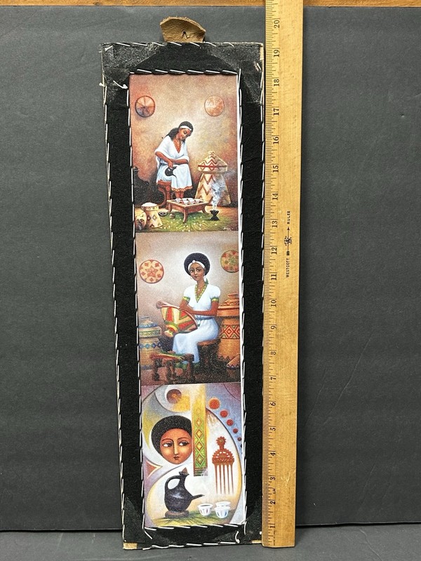 Ethiopian Triptych Painting Traditional Daily Life Women Artwork Signed gallery