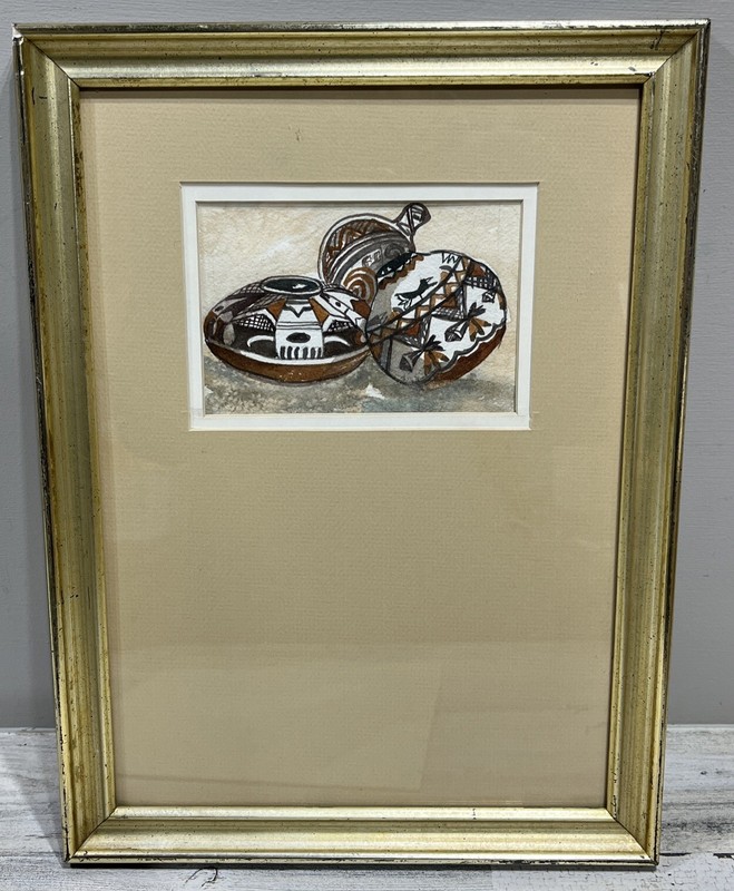 Framed Native American Indian Pottery Watercolor Mary Hnyda Whyda