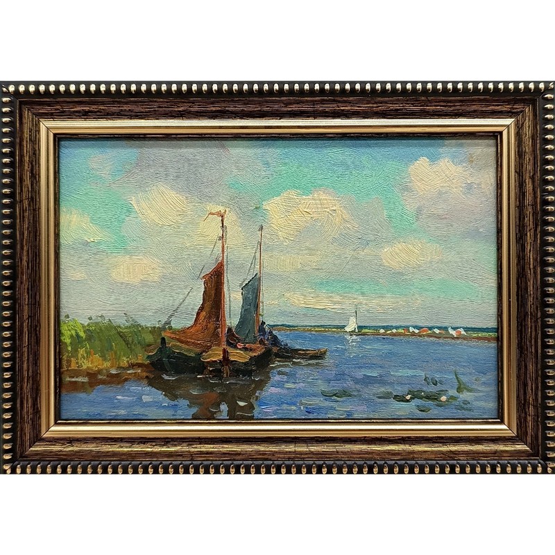 Seascape sailboat oil painting Original art Impressionism painting 4x6 mini Art