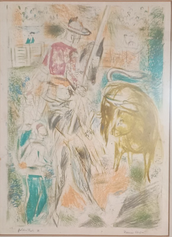 Framed Fine Original FRANCIS CHAPIN color pencildrawing «Golden Bull II» signed