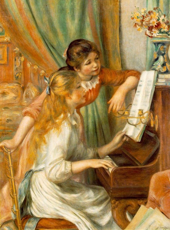 100% handmade oil painting Reproduction Girls at the Piano by Renoir 19x25inch