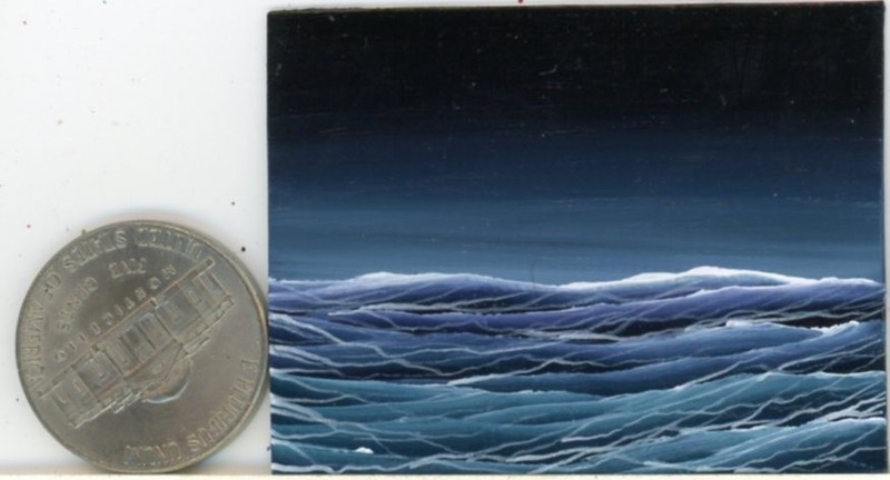 ORIGINAL 2×1.5 Acrylic Evening Choppy Mini Waves Seascape Ocean Painting HYMES