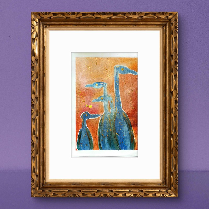 Great Blue Herons Abstract Expressionist Original Watercolor Painting Paper 9x12 gallery