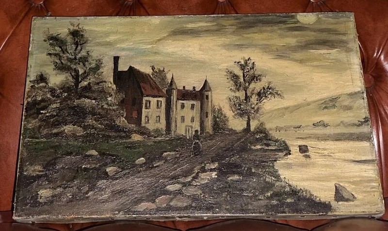 Late 19th Century Victorian ‘Castle By The River’ Oil Painting NOT HAUNTED