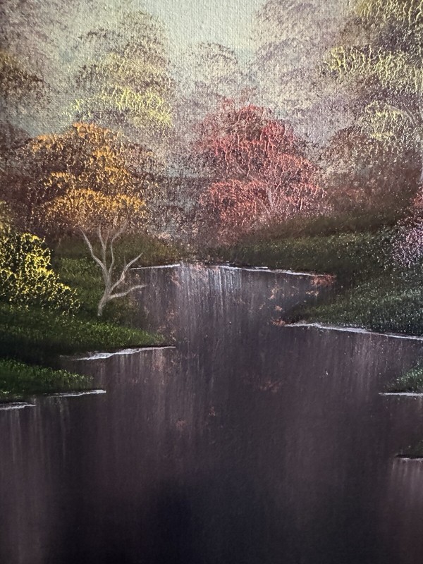 September Stream Autumn Fall Foliage Landscape Oil Painting 16x20in gallery