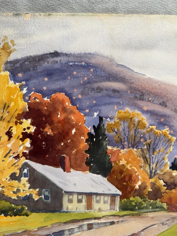 Charles Gordon Harris Vintage Water Color Painting Mt. Farm VT Fall 22” X 15” gallery