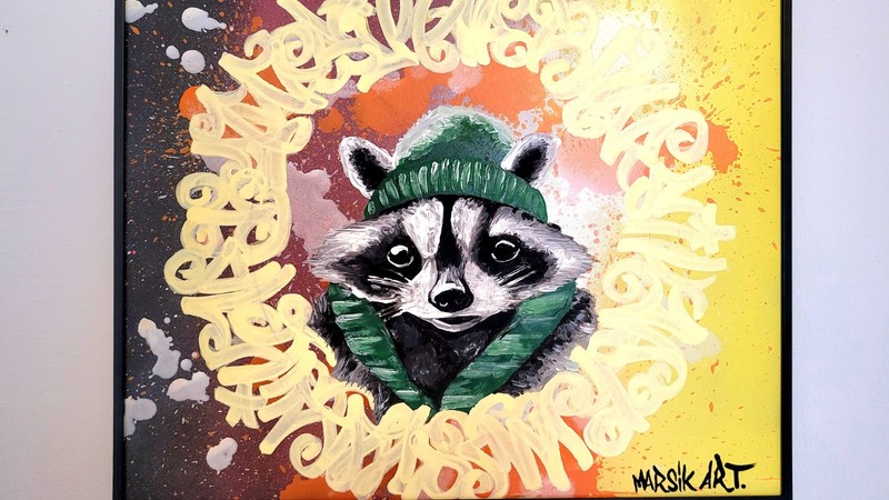 Picture Painting Raccoon 50/40 Hand Painted, Original, Modern, Art, Unique Cat Art gallery