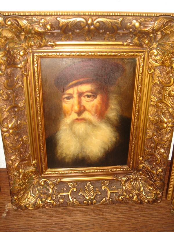 Antique oil painting, { Johannes Theuns, 1877- 1961, The Merchant - Rembrandt }. gallery