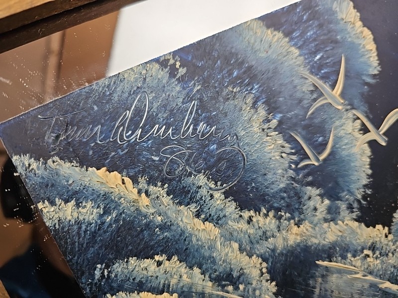 Tom Dunham Signed Painted VTG Mirror Framed Oil Painting Swan Lake Blue Water 86 gallery