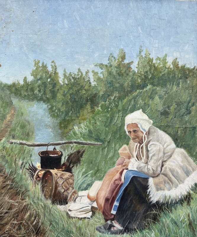 Unknown Painter Landscape with Woman Oil Painting 44.5 x 38 cm gallery
