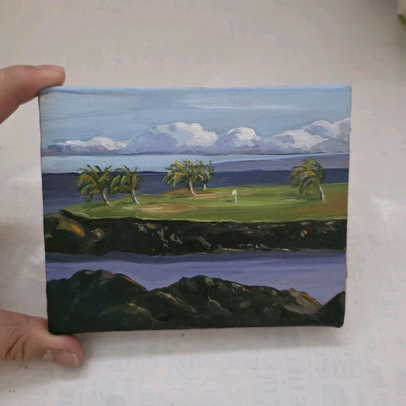Mini Landscape Canvas Painting Ocean Rock Beach 5×4 inches