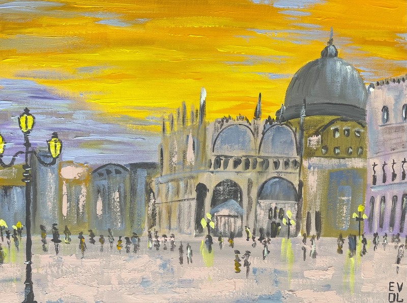 Original painting Venice Piazza San Marco, Italy cityscape, Architecture 16×16»