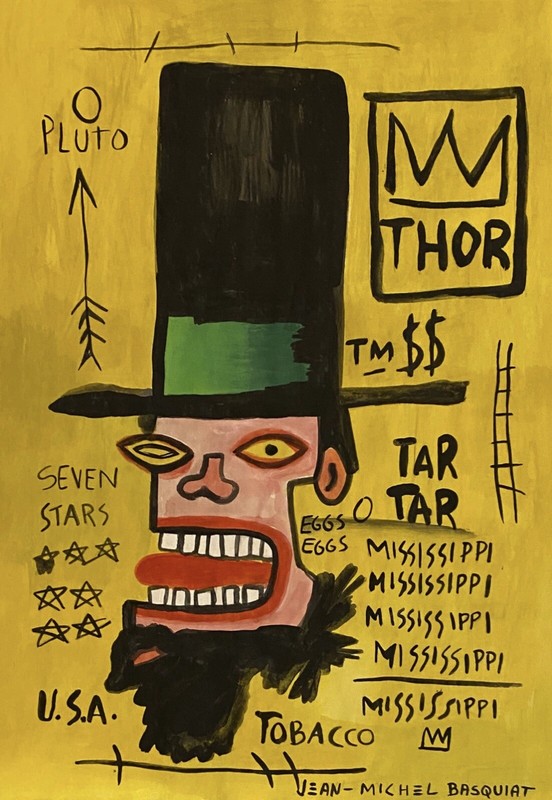 Jean Michel Basquiat American, Mixed Media on Paper, Style Of