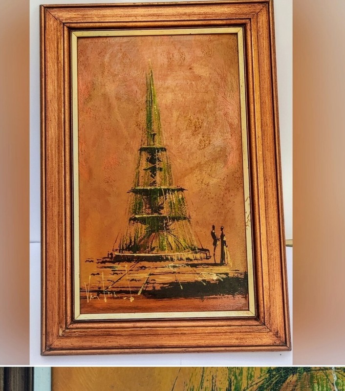 Beautiful Mid Century Oil Painting by Van Gaard Large Water Fountain, Signed